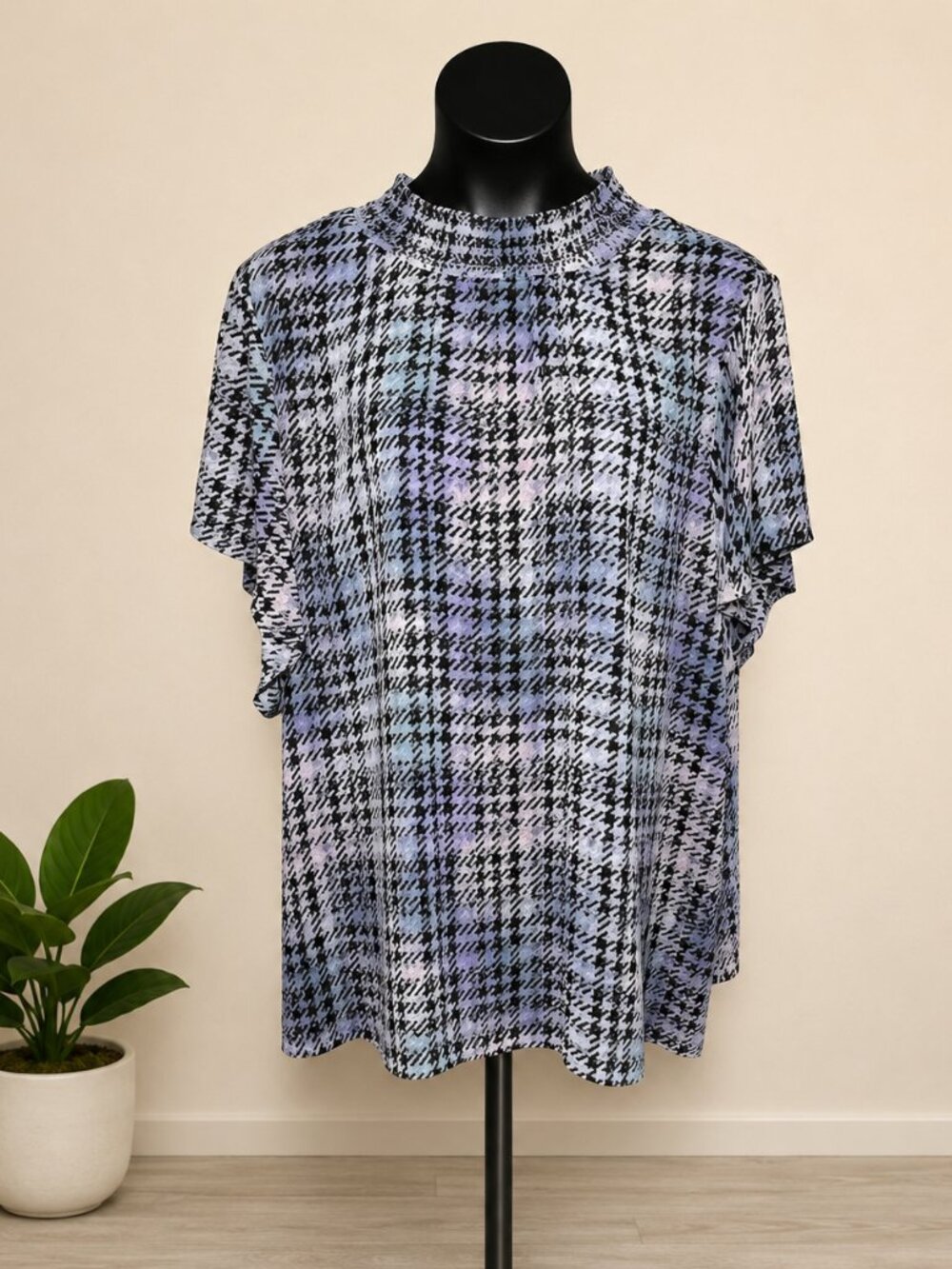 Chiffon Mock Neck Flutter Sleeve Top
